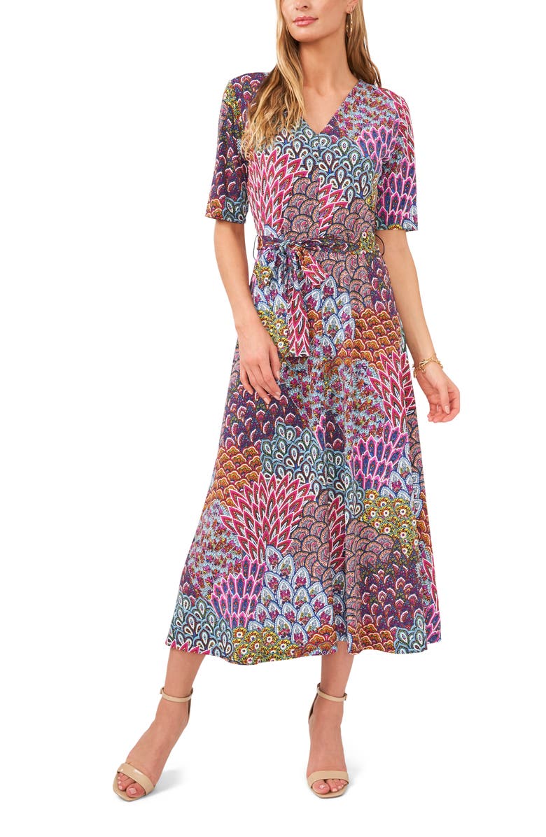 Chaus Floral Mix Print Wrap Front Midi Dress, Main, color,