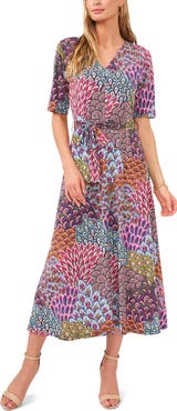 Chaus Floral Mix Print Wrap Front Midi Dress