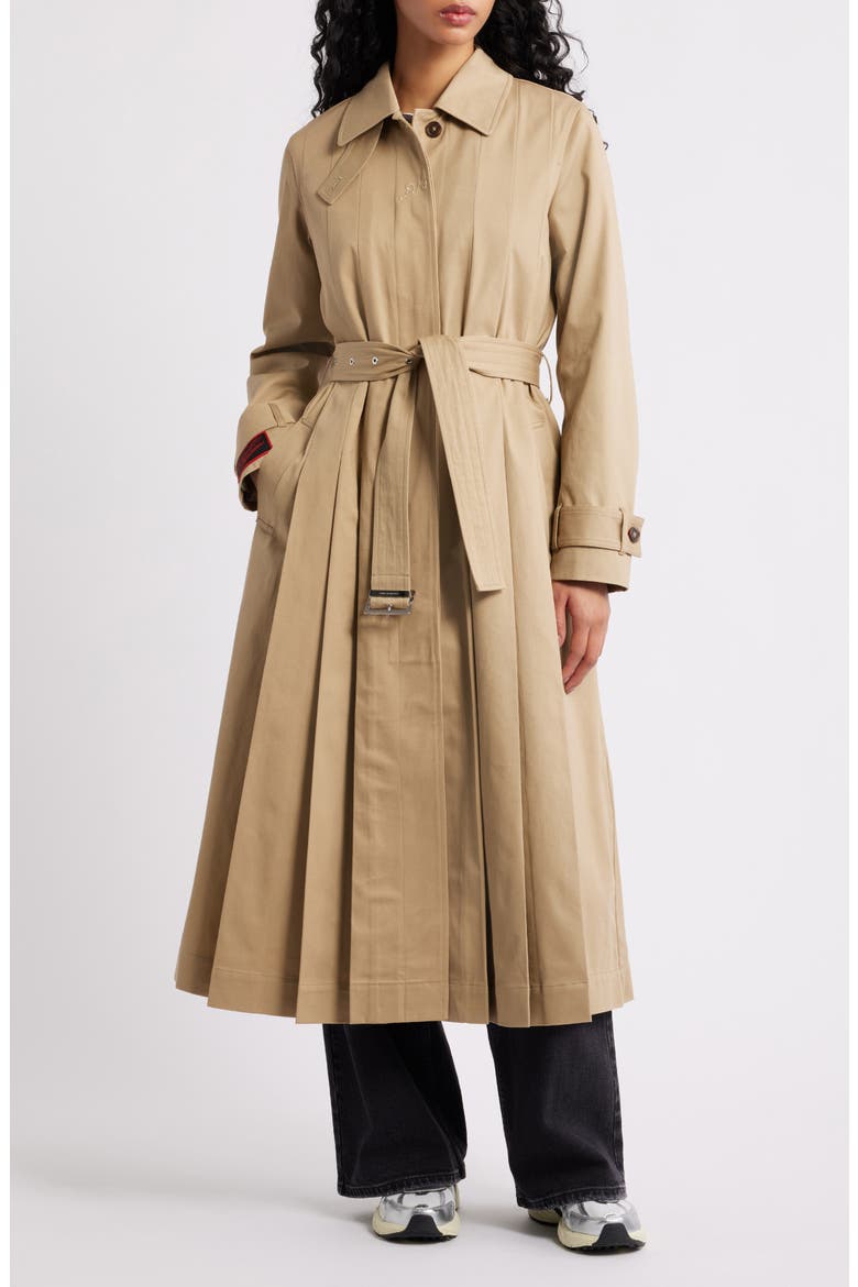 Sofia Pleated Belted Trench Coat, Main, color, STONE