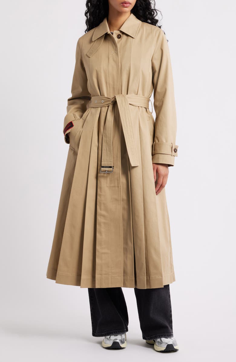 Damson Madder Sofia Pleated Belted Trench Coat, Main, color, Stone