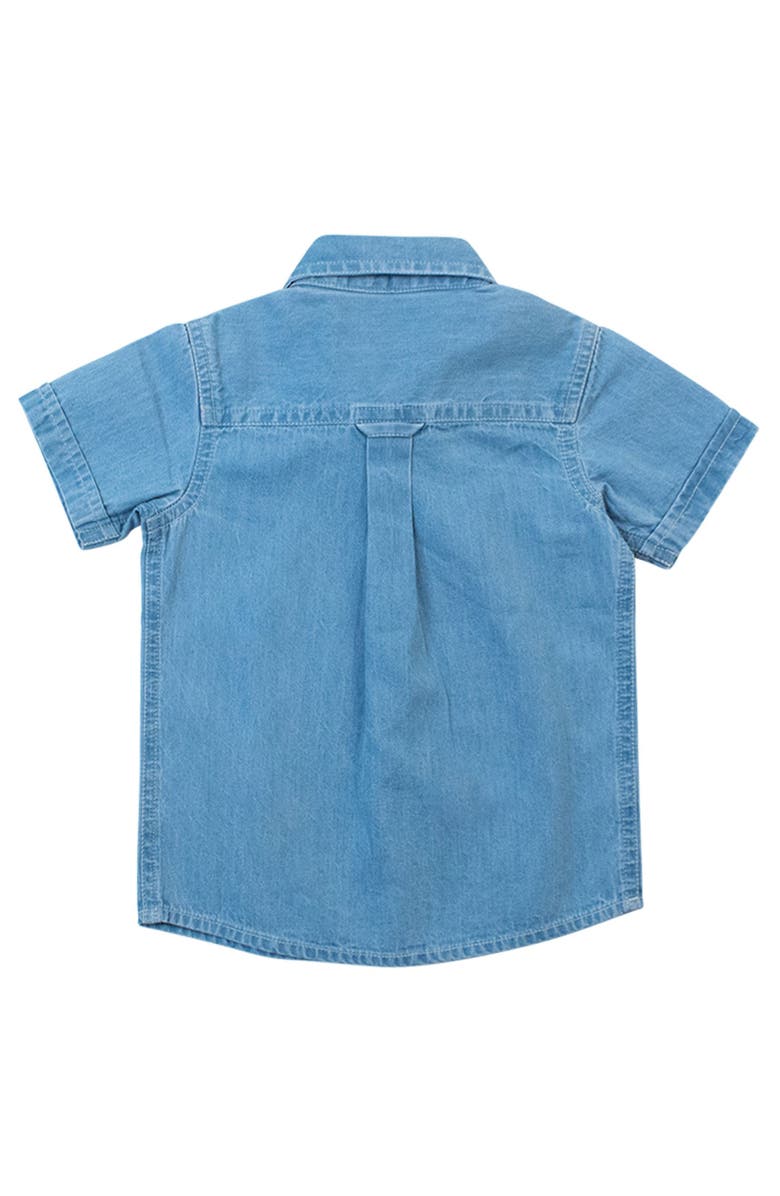 RuffleButts Boys Denim Short Sleeve Button Down Shirt, Alternate, color, Light Wash