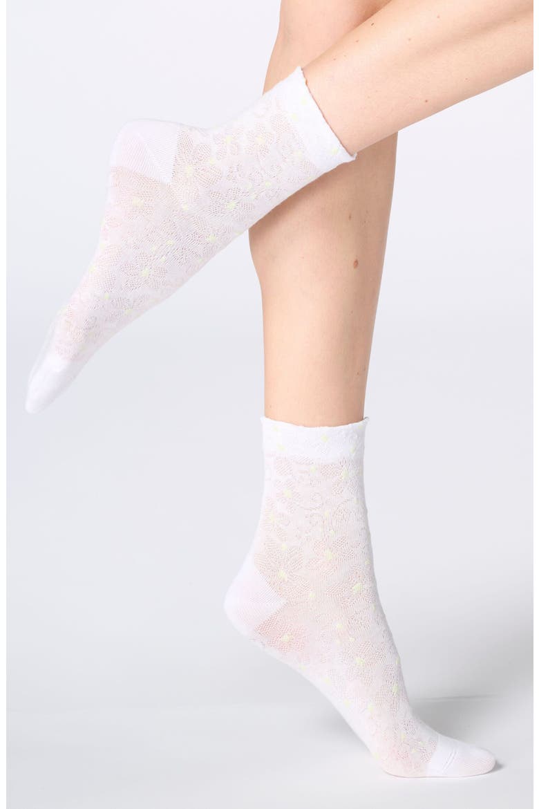 Floral Jacquard Crew Socks, Main, color, WHITE