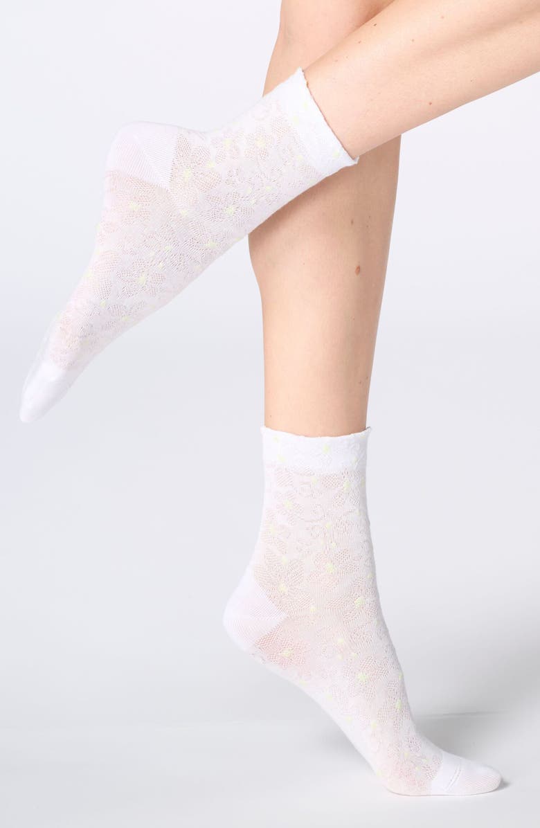 Oroblu Floral Jacquard Crew Socks, Main, color, White