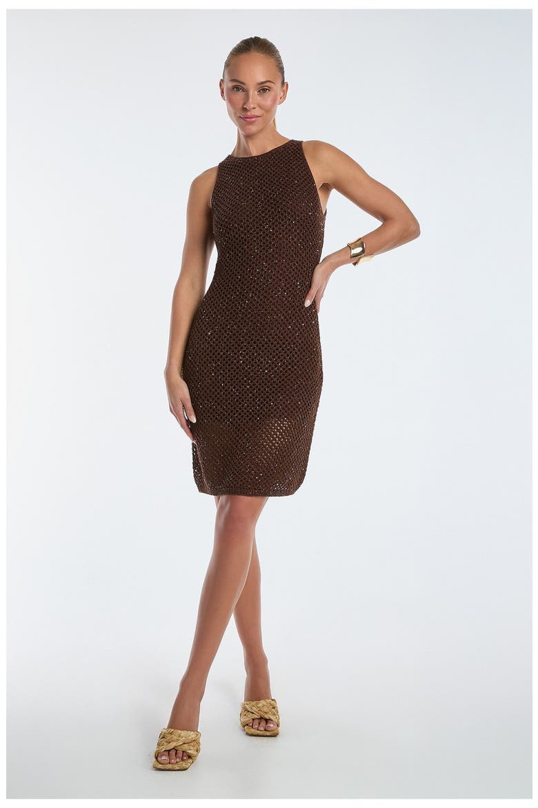 Seraphina Sequin Crochet Dress, Main, color, Espresso