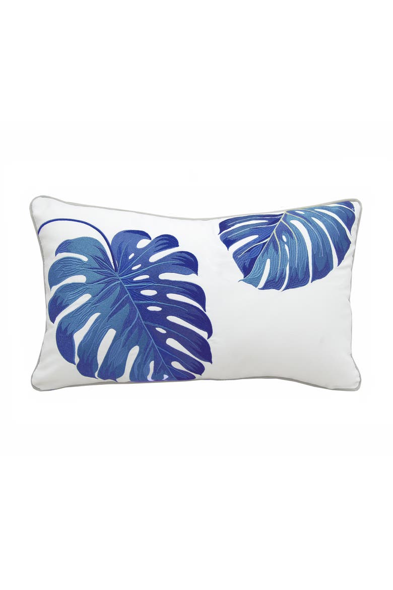 Tropical Blue Monstera Indoor/Outdoor Lumbar Accent Throw Pillow Decor, Main, color, Blue