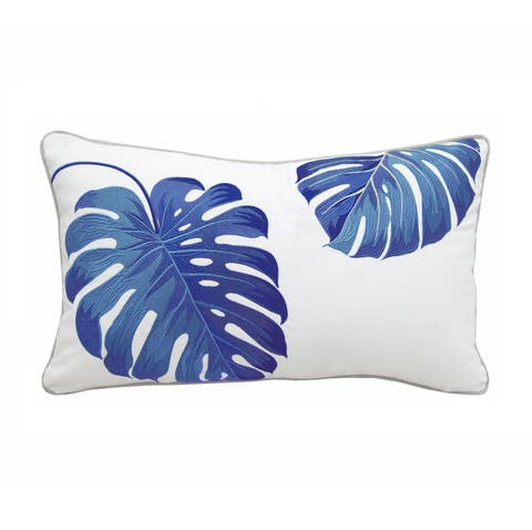 Tropical Blue Monstera Indoor/Outdoor Lumbar Accent Throw Pillow Decor