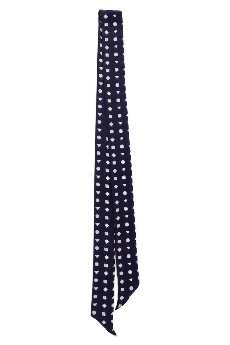 'Preppy Geo' Skinny Silk Scarf, Alternate, color, EVENING BLUE