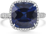 Bliss Diamond 8.50Ct TW Cushion Blue Sapphire & pave Diamond Ring 14k Gold Lab Grown