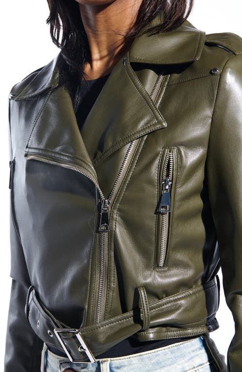 Azalea Wang Faux Leather Crop Moto Jacket In Green
