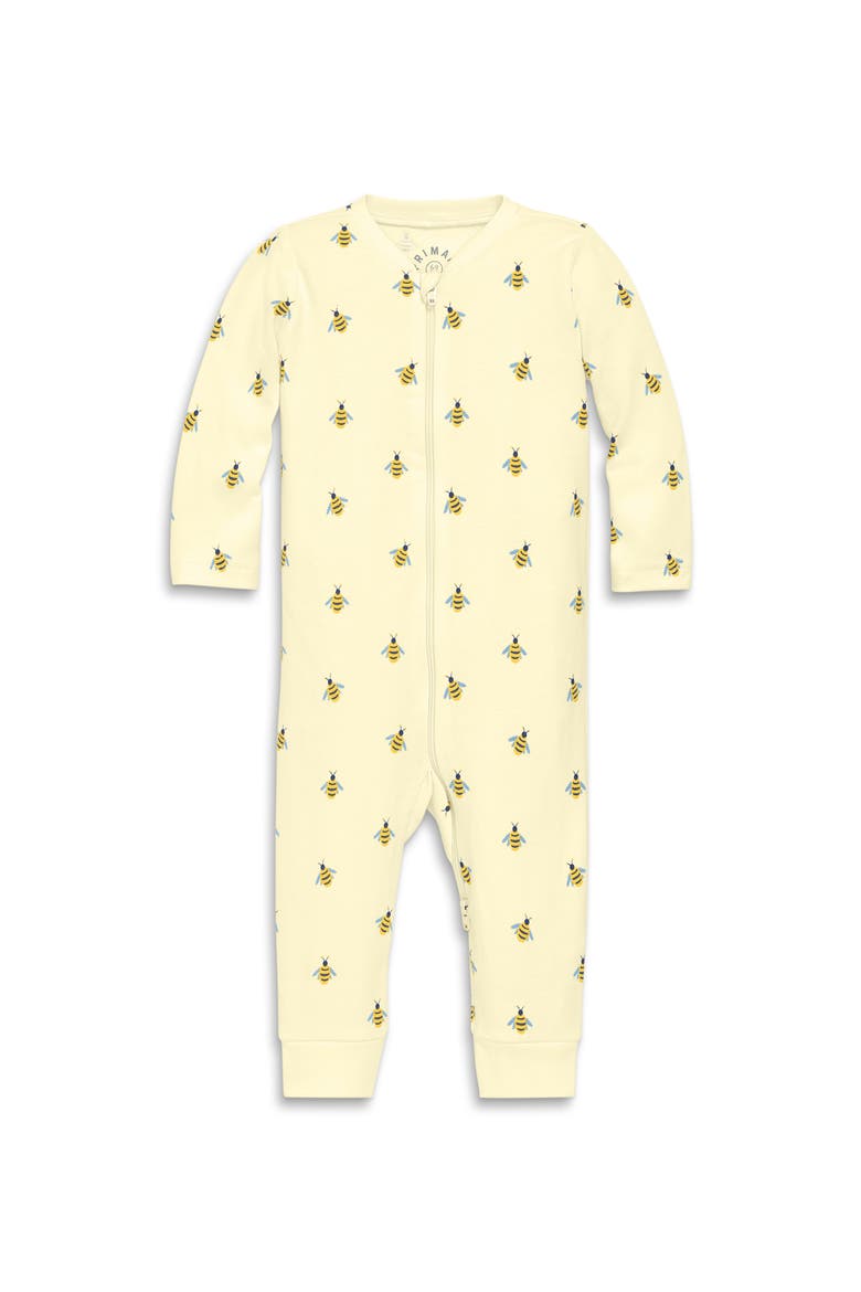 Baby Organic Zip Romper In Baby Bugs, Main, color, Light Banana Bumble Bees