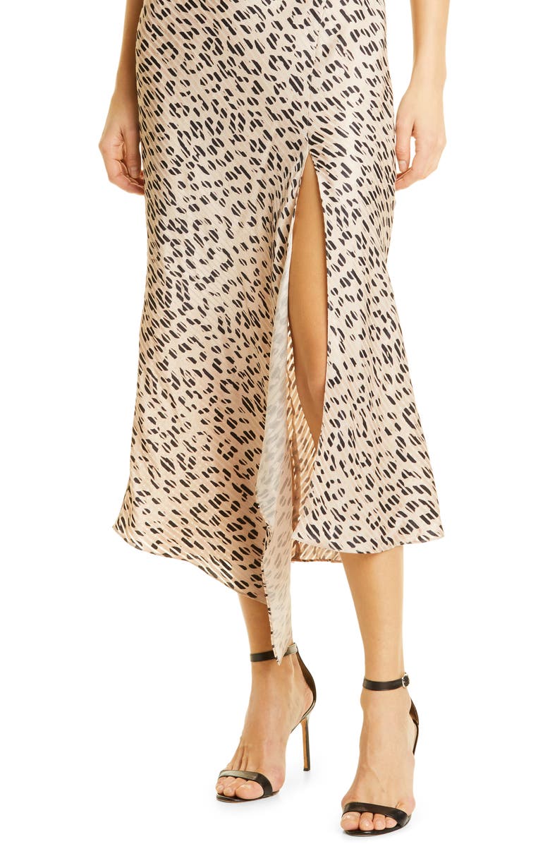 Alice + Olivia Harmony Leopard Print Asymmetric Satin Slipdress, Alternate, color,
