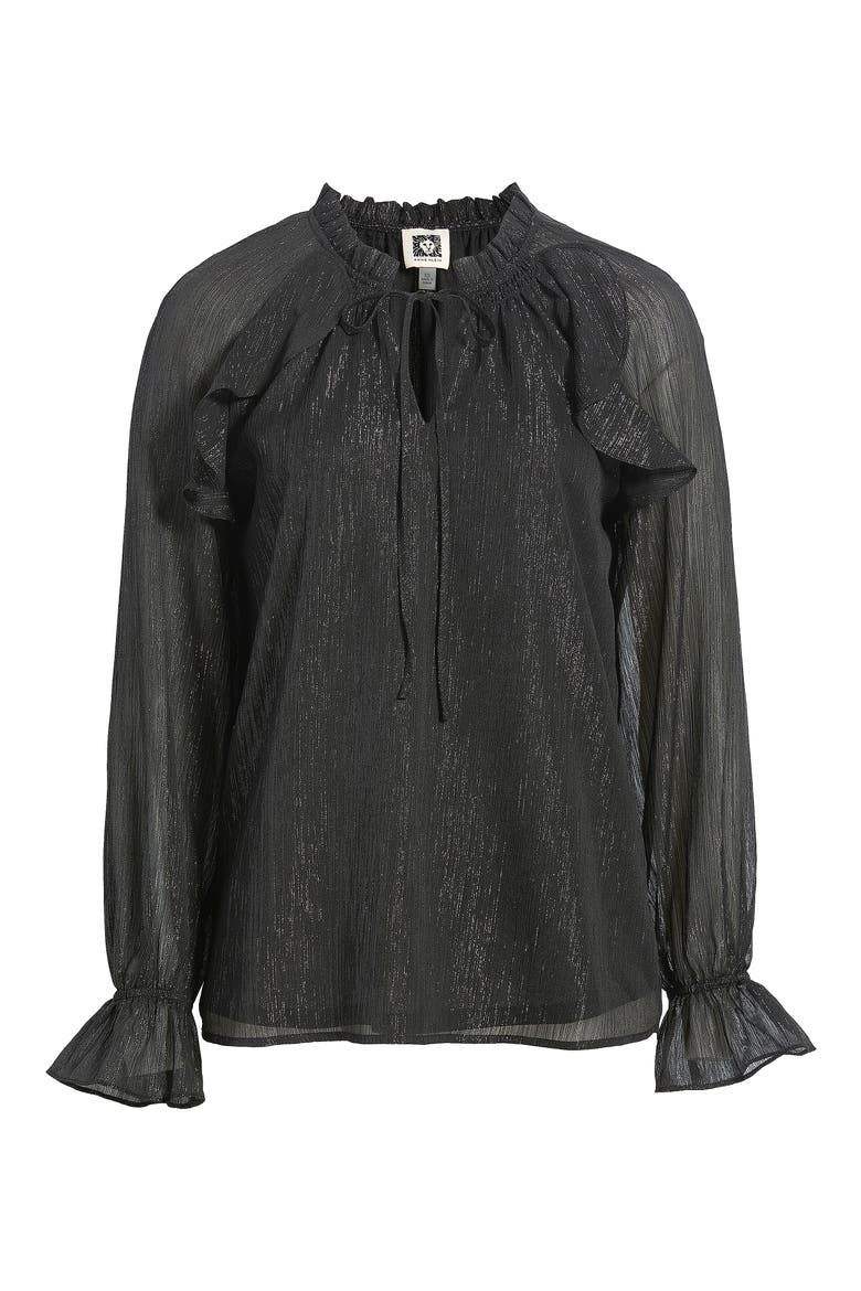 Metallic Ruffle Raglan Sleeve Top, Alternate, color, ANNE BLACK