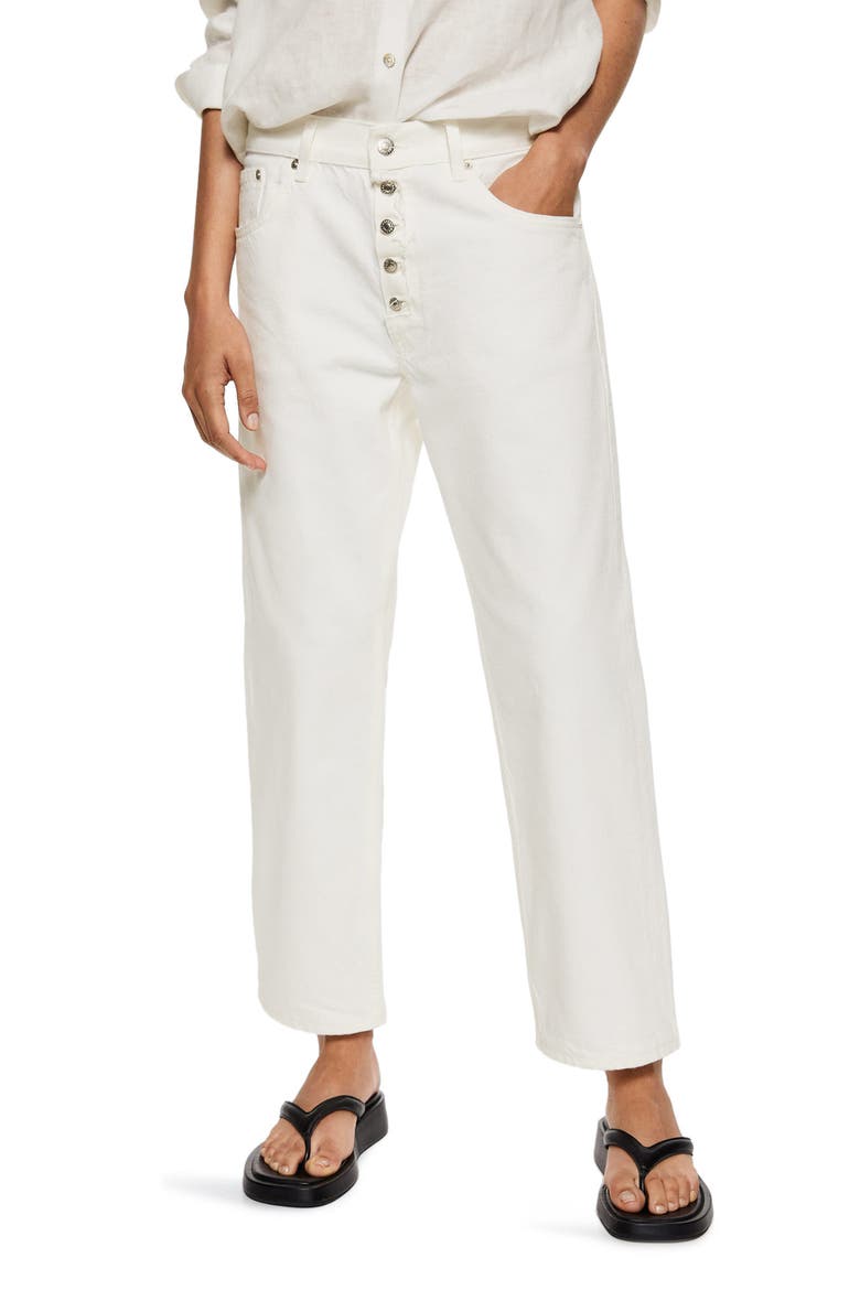 Straight Leg Button Fly Crop Jeans, Main, color, WHITE