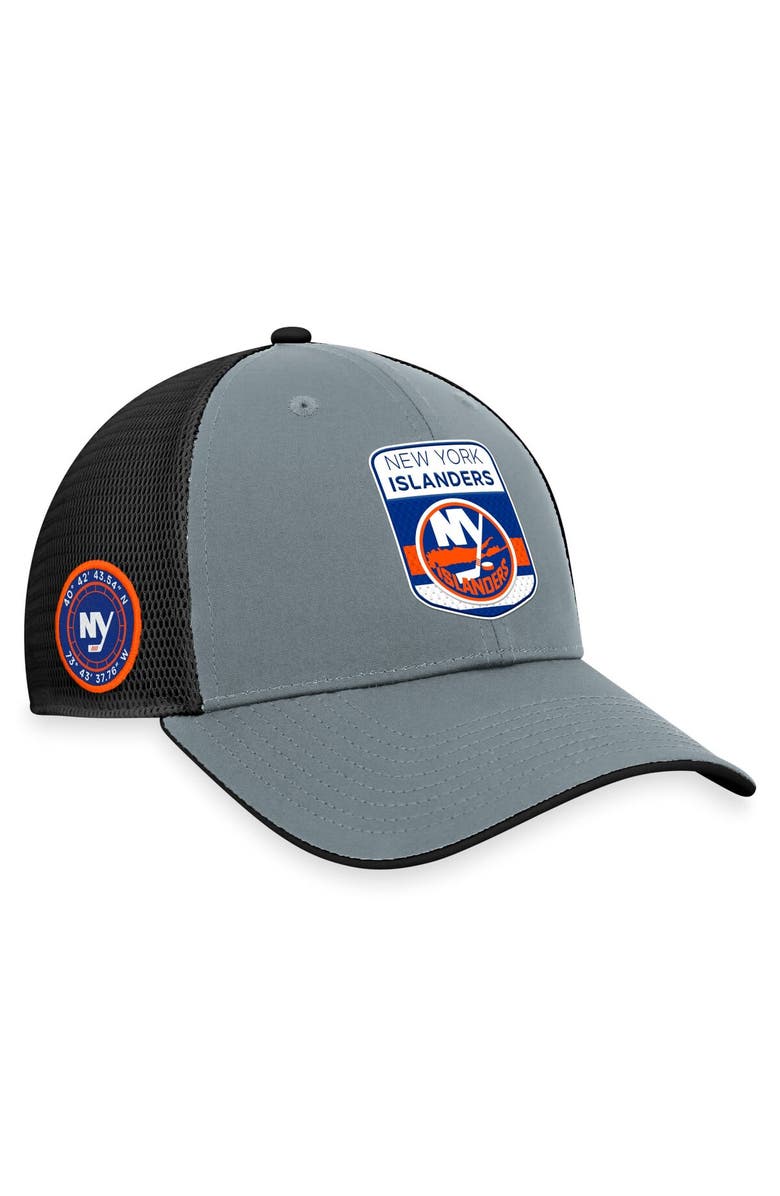 FANATICS Men's Fanatics Branded Gray/Black New York Islanders Authentic Pro Home Ice Trucker Adjustable Hat, Main, color,