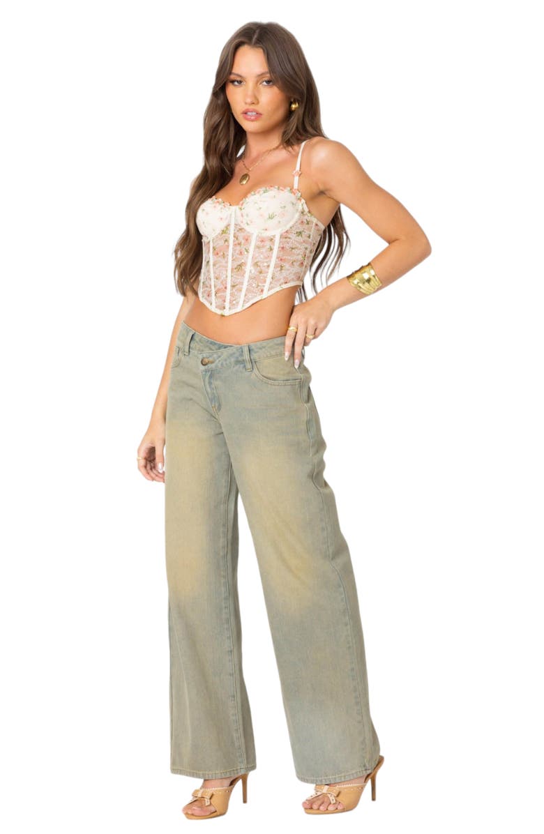EDIKTED Crossover Waist Wide Leg Jeans, Alternate, color, 