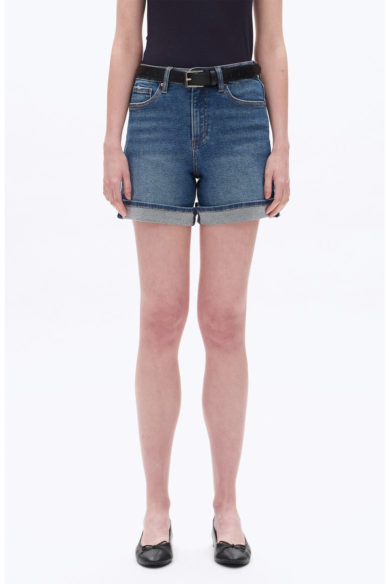 High Waist Cuffed Denim Shorts, Main, color, DARK BLUE