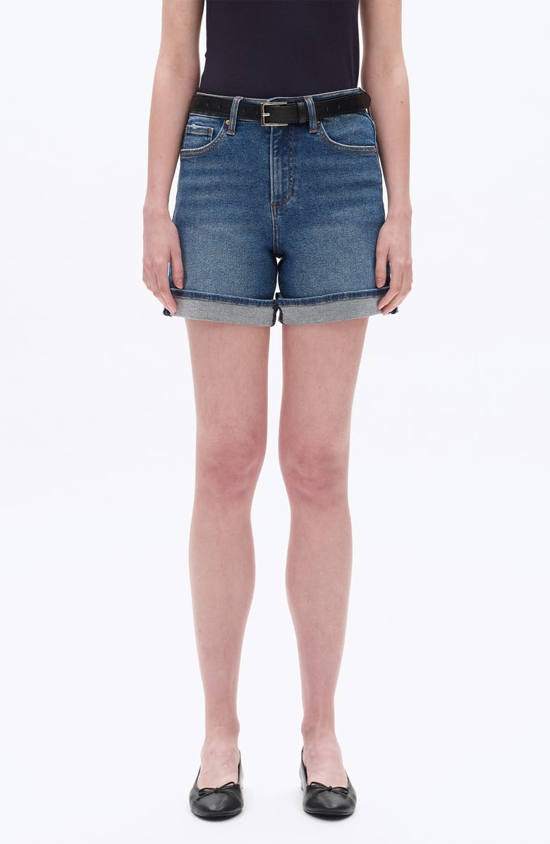 Bayeas High Waist Cuffed Denim Shorts, Main, color, Dark Blue