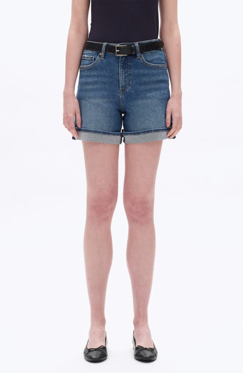 High Waist Cuffed Denim Shorts