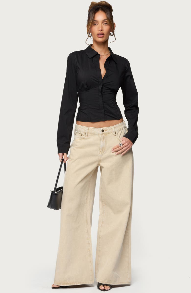 EDIKTED Button Strap Low Rise Baggy Wide Leg Jeans, Alternate, color, Beige