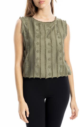 Max Studio Ruffle Front Sleeveless Top In Green