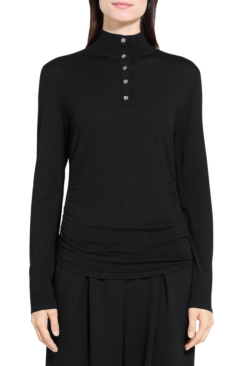 Shirred Mock Neck Merino Wool Top, Main, color, BLACK