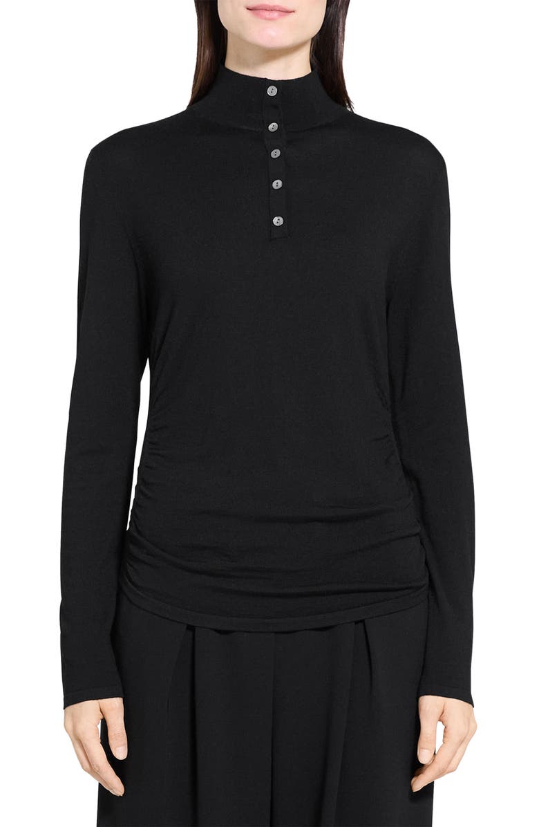 Theory Shirred Mock Neck Merino Wool Top, Main, color, 