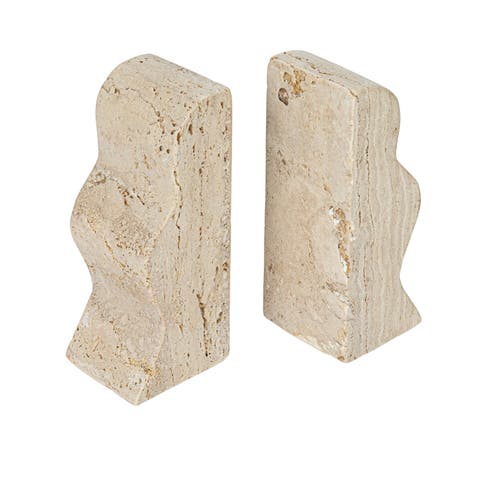 Decorative Travertine Wave Bookends, Natural