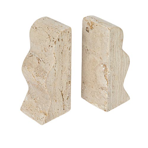 Storied Home Decorative Travertine Wave Bookends, Natural In Neutral