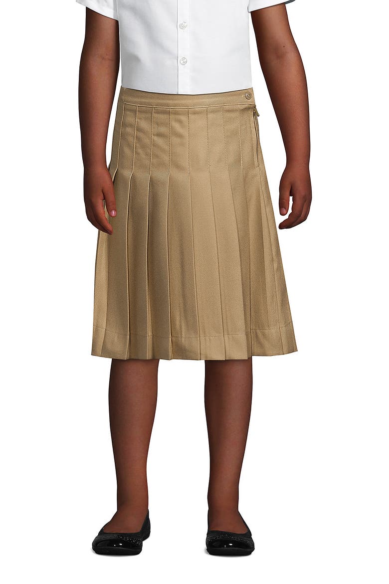 School Uniform Girls Solid Pleated Skirt Below the Knee, Main, color, Khaki
