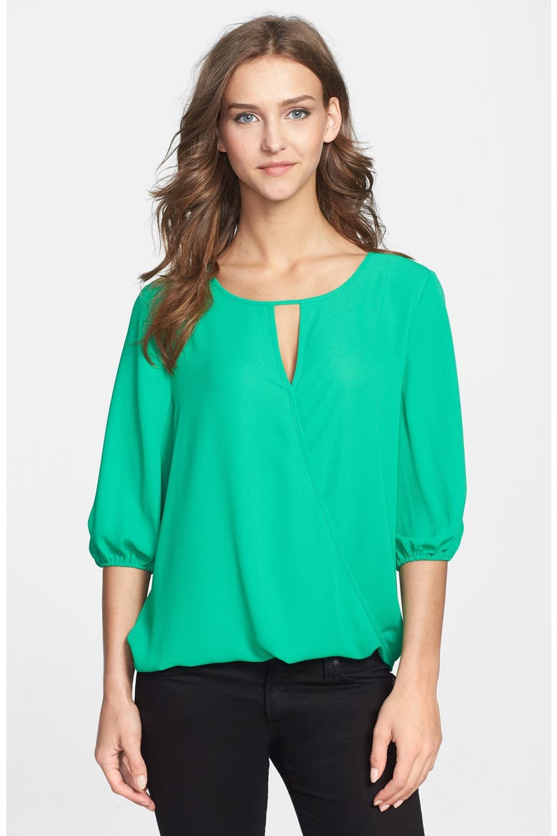 Faux Wrap Front Blouse, Main, color, CLOVER GREEN
