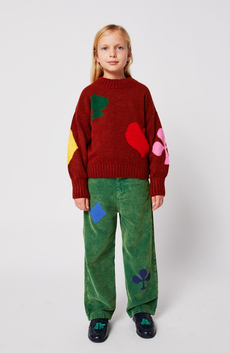 Bobo Choses Kids' Joker Jacquard Crewneck Sweater, Alternate, color, Burgundy Red