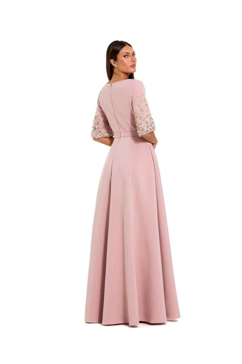 Women's 3/4 Sleeve Crepe Gown With Sleeve Embellishments, Alternate, color, Rose