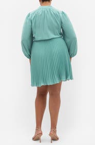 City Chic Halle Pleated Long Sleeve Minidress
