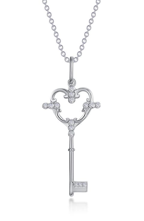 Key for the Heart Simulated Diamond Pendant Necklace