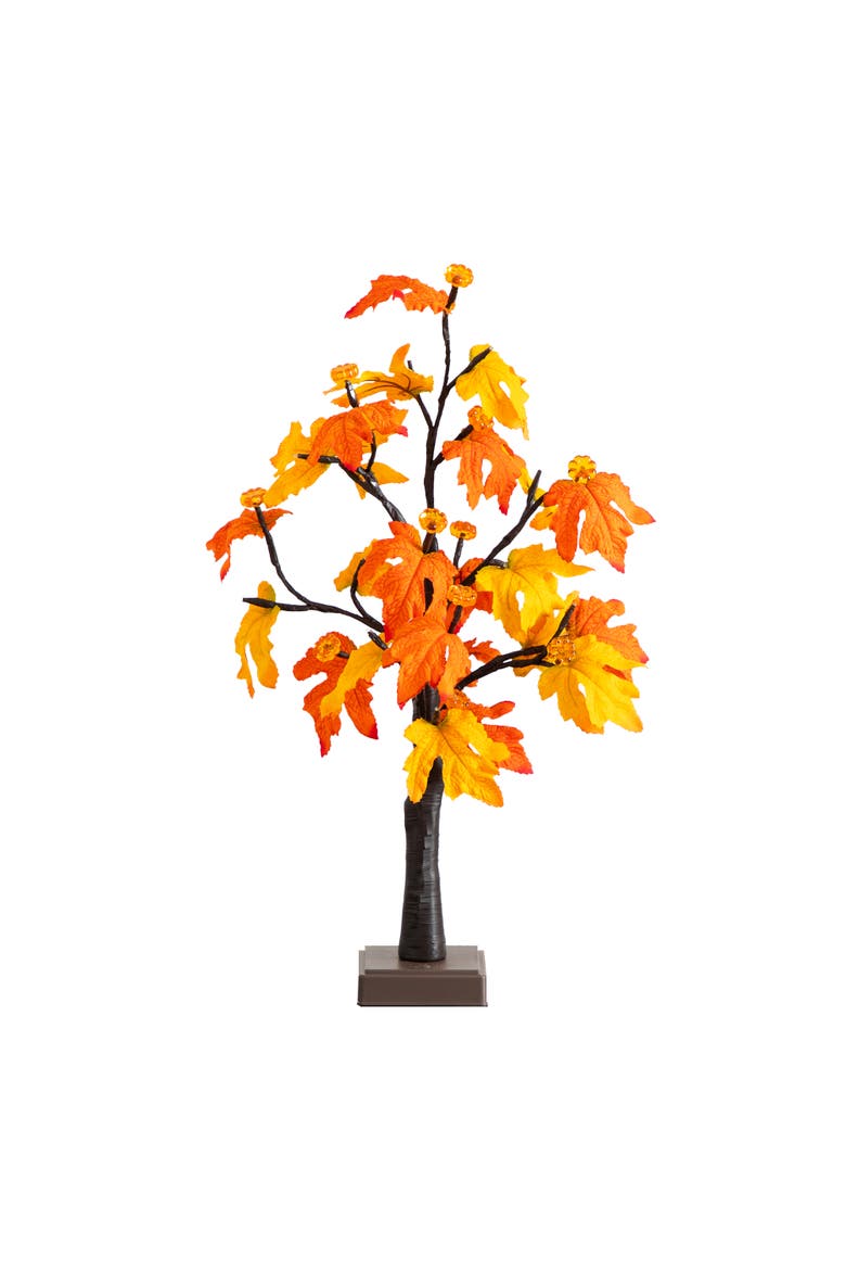 2-ft Pre-Lit Autumn Maple Artificial Fall Tree with 24 Warm White LED & Pumpkin Shaped Lights with Detachable Base, Main, color, Orange