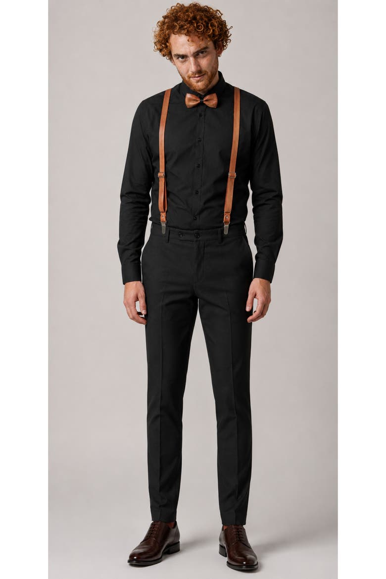 Genuine Leather Y-Back Suspenders & Bow Tie Set, Alternate, color, Suede Rust