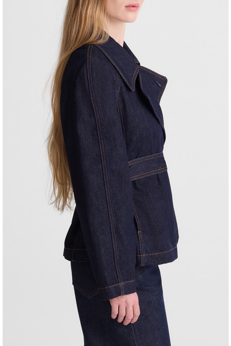Cropped Cotton Denim Trench Coat, Alternate, color, RINSE WASH