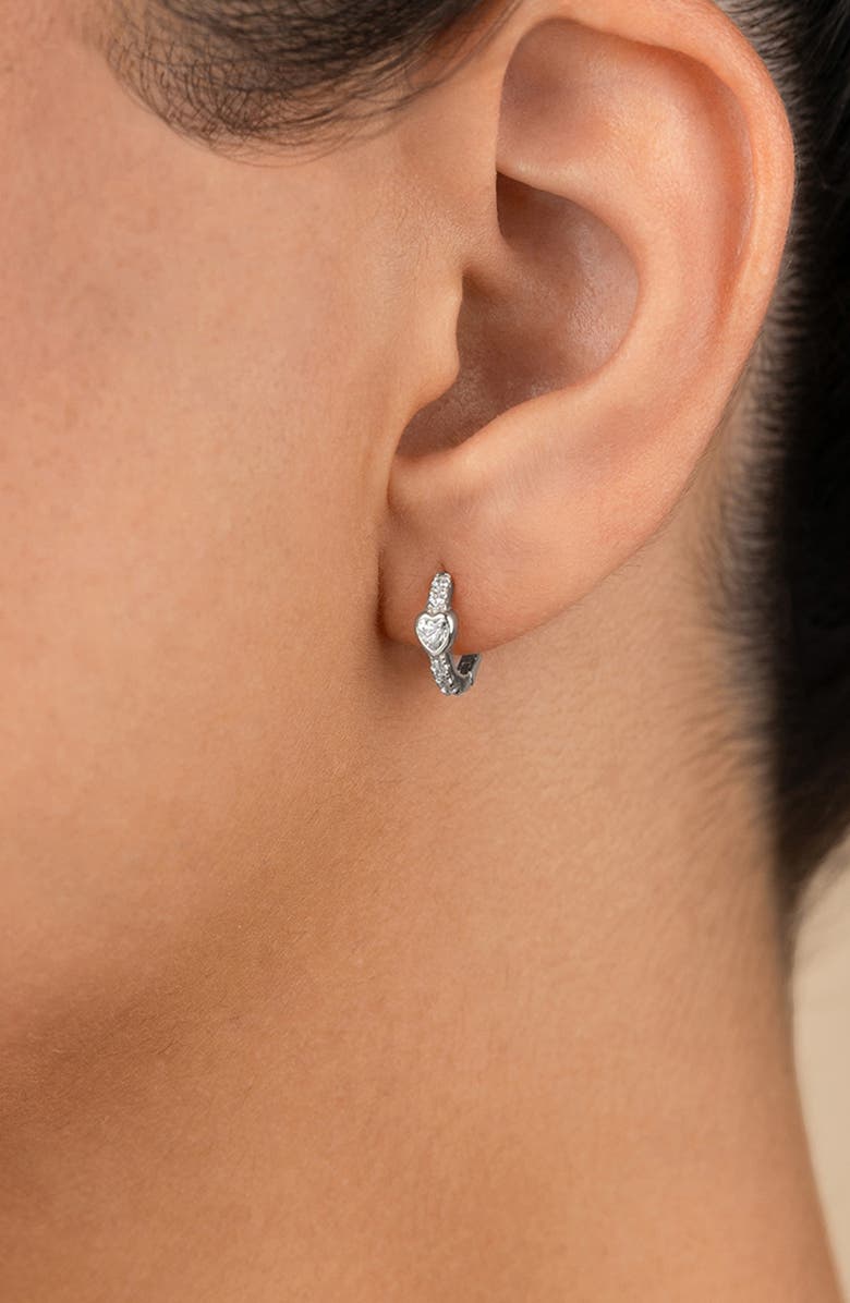 Sterling Forever Heart Bezel Hoop Earrings, Alternate, color, Silver