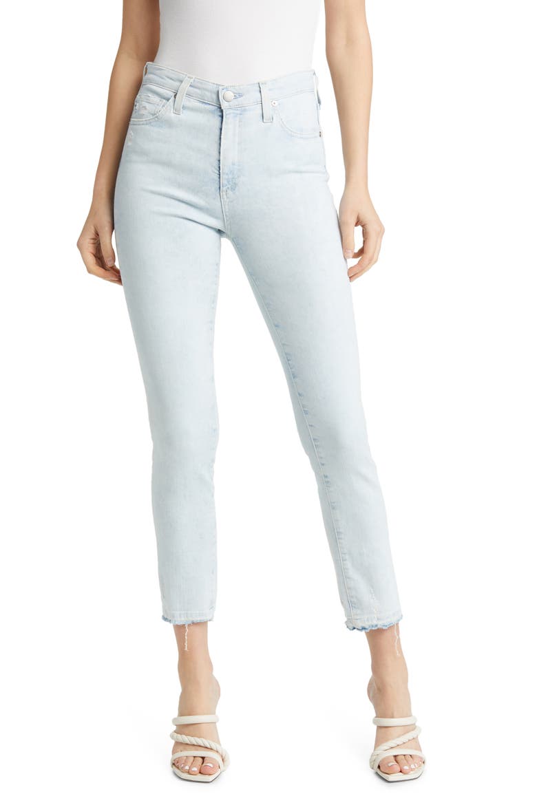 Mari Distressed Raw Hem Crop Straight Leg Jeans, Main, color, OPTIMIST MOONWA