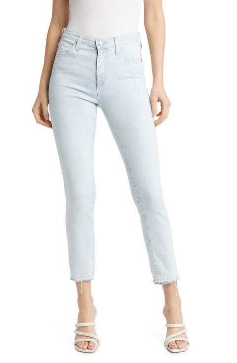 Mari Distressed Raw Hem Crop Straight Leg Jeans (Optimist Moonwash)