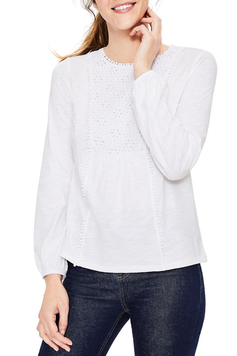 Cleo Jersey & Eyelet Top, Main, color, WHITE