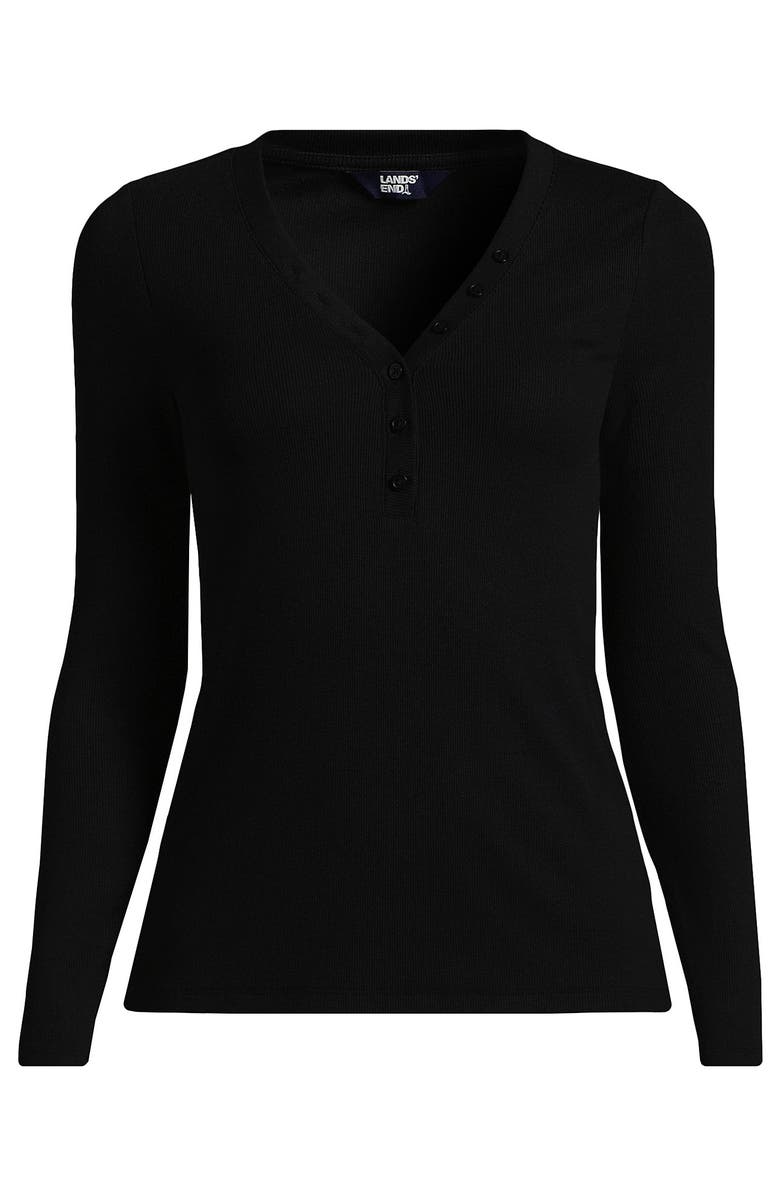 Lands' End Drapey Rib Skimming Long Sleeve Henley, Alternate, color, Black