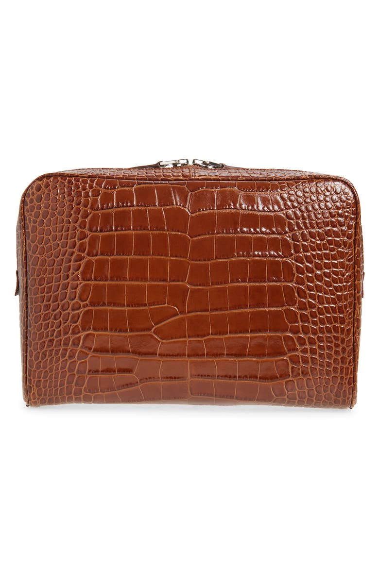 Croc Embossed Leather Laptop Case, Alternate, color, CARAMEL