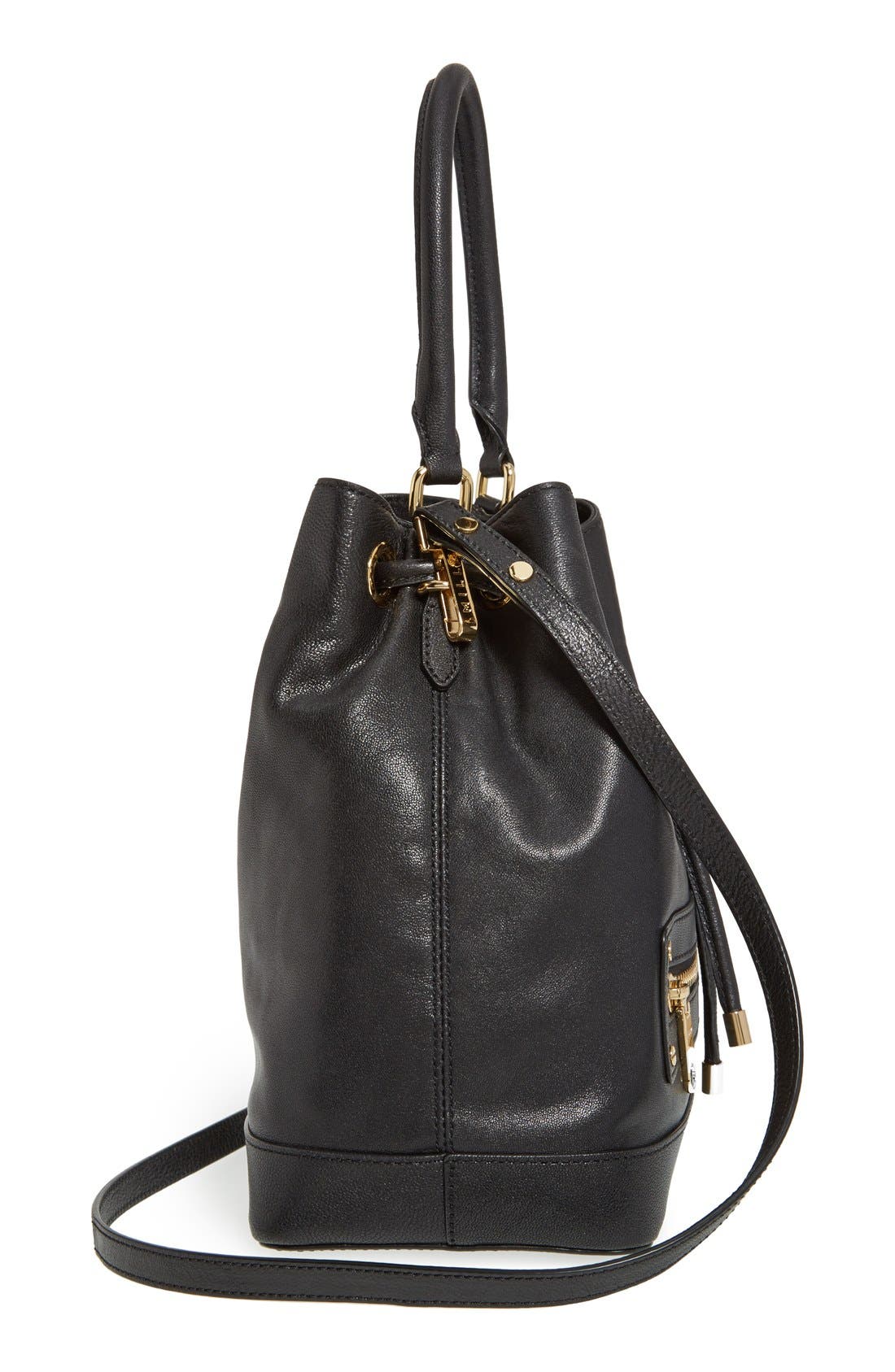 'Riley' Leather Bucket Bag, Alternate, color, BLACK