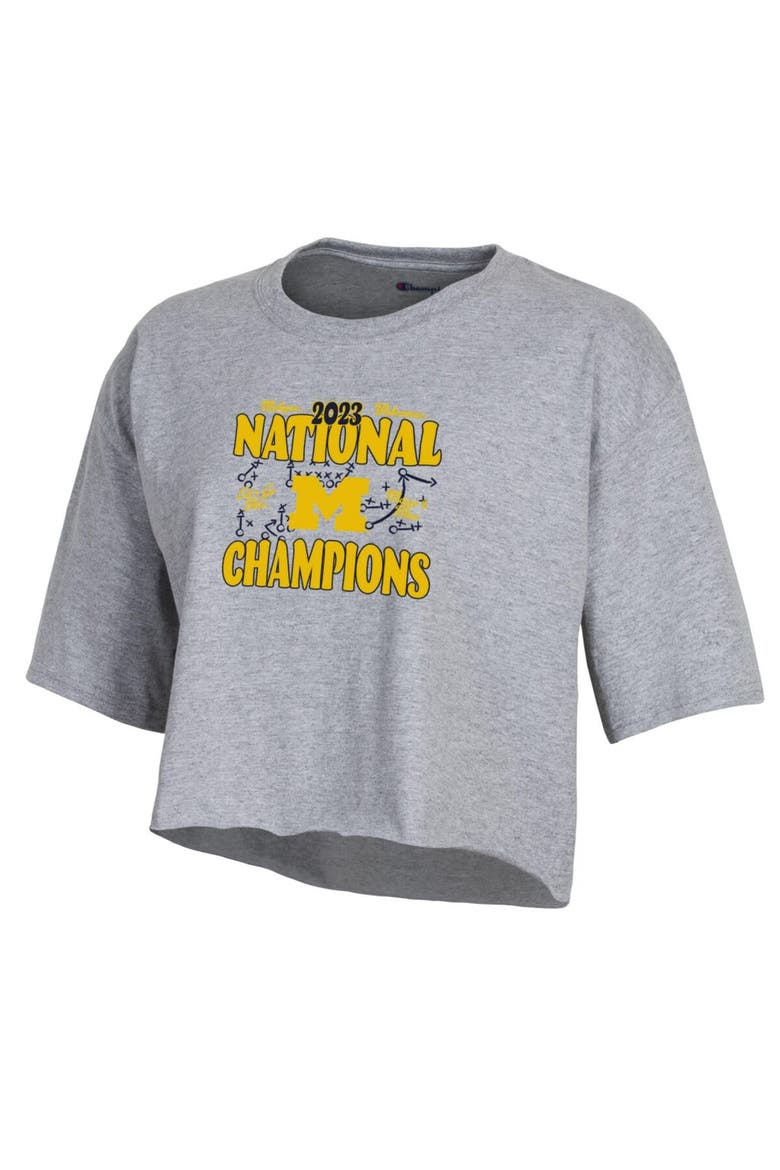 Women's Champion  Gray Michigan Wolverines College Football Playoff 2023 National Champions Boyfriend Crop T-Shirt, Alternate, color, Gray