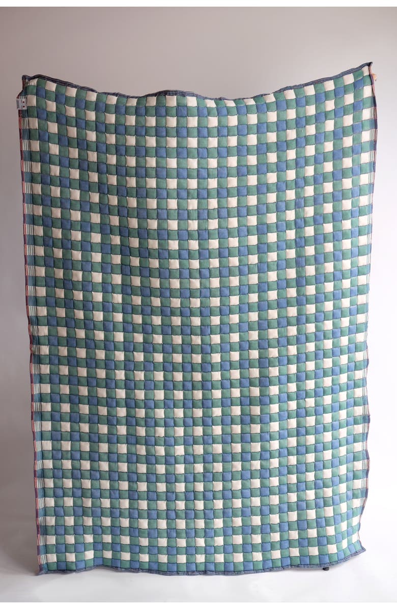 Inner Child Purple & Blue Checkered Reversible Sujani Quilt, Main, color, Throw - 52 X 70