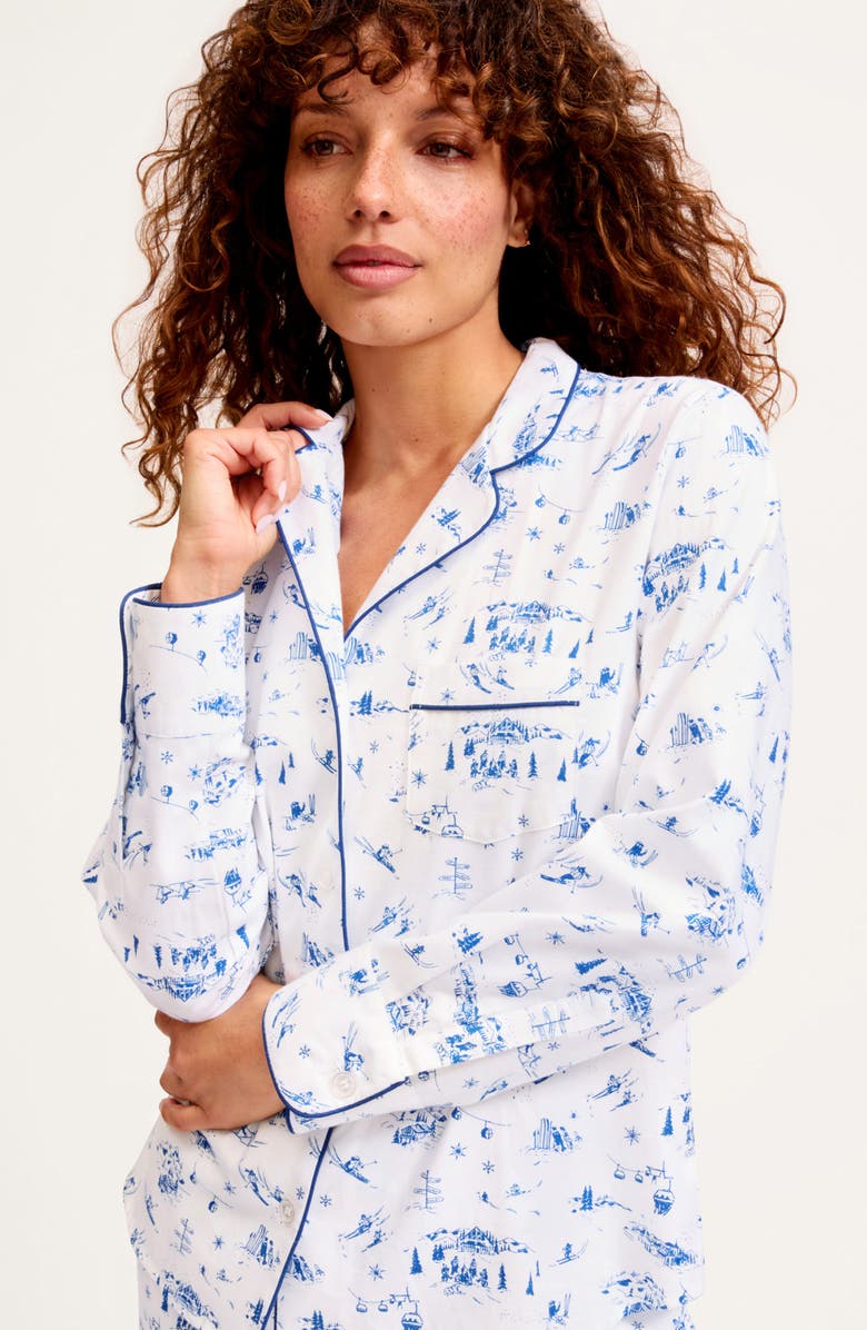 Petite Plume Chalet Brushed Cotton Twill Pajamas, Alternate, color, Navy