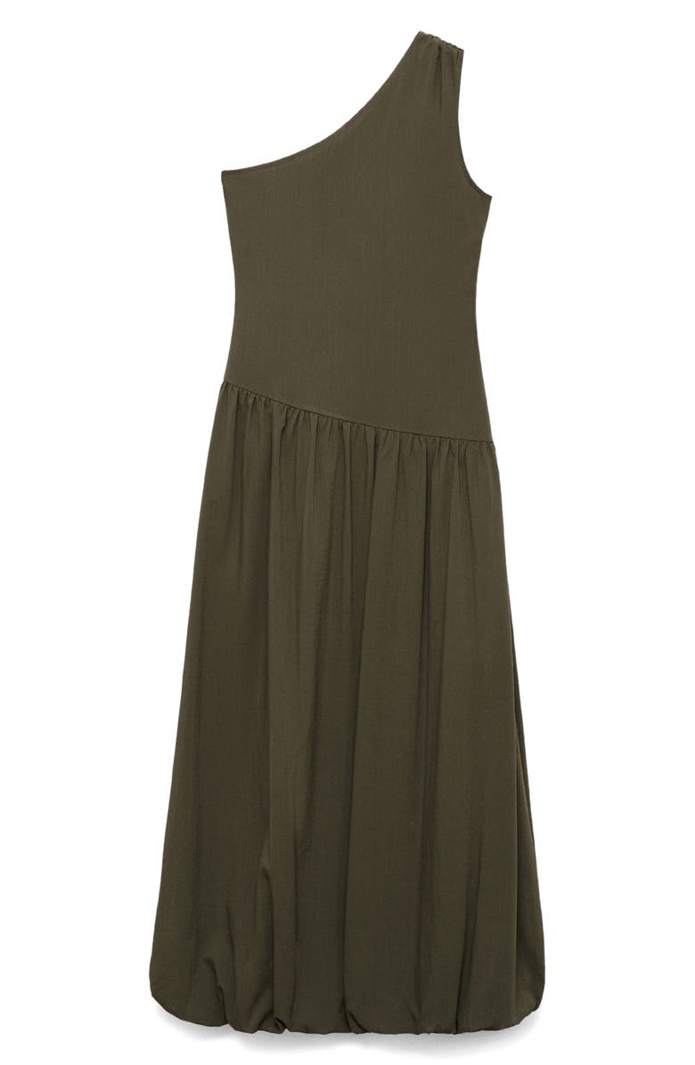 MANGO One-Shoulder Bubble Hem Midi Dress, Alternate, color, Khaki Green