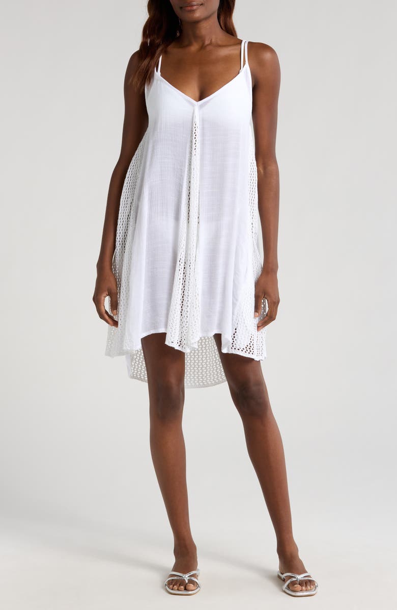 Elan Open Stitch Sleeveless Cover-Up Dress, Main, color, White