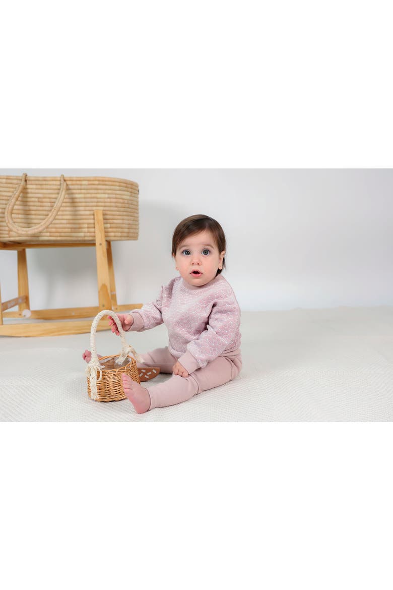 Cotton Velour Cherry Print Two Piece Sweatshirt and Matching Leggings Set, Alternate, color, Linen